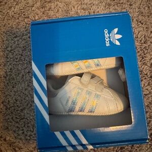 Adidas Kids' White Sneakers with Rainbow Stripes
